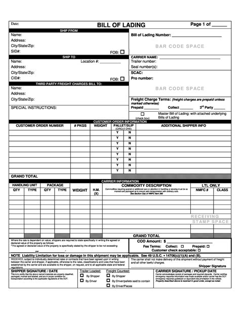 10 Free Printable Bill Of Lading Templates In Excel