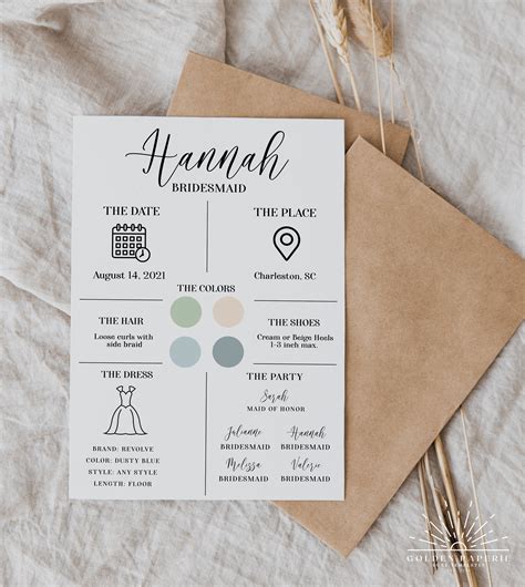 5 Essential Bridesmaid Info Card Templates