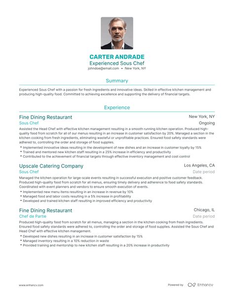 5 Essential Sections For A Sous Chef Resume Template