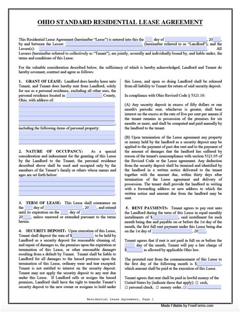 5 Essentials In Ohio Rental Lease Agreement Template