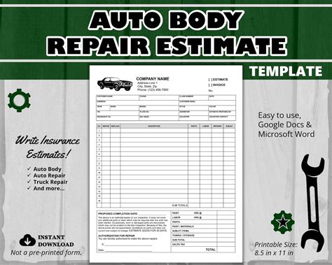 5 Free Auto Body Repair Estimate Templates