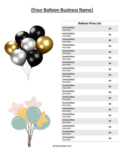 5 Free Balloon Price List Templates