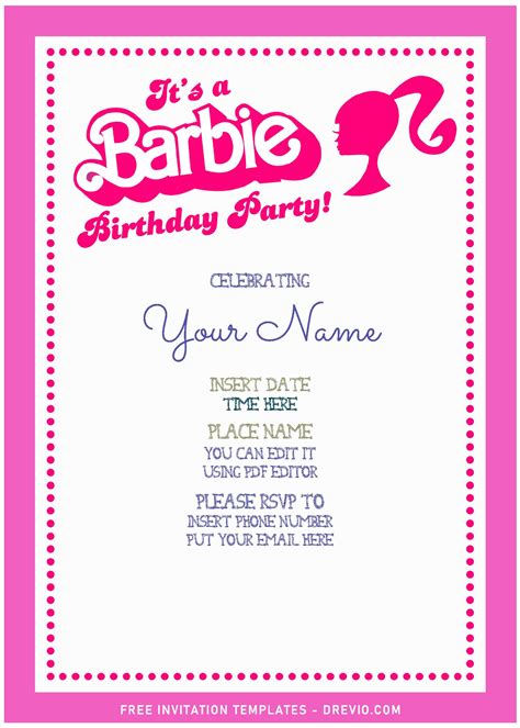 5 Free Barbie Party Invitation Templates