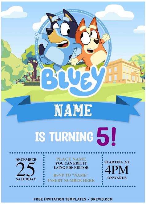 5 Free Bluey Invitation Templates