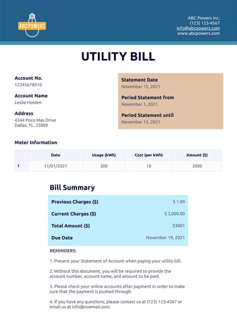 5 Free Fillable Utility Bill Templates