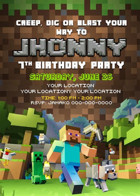 5 Free Minecraft Party Invitation Templates