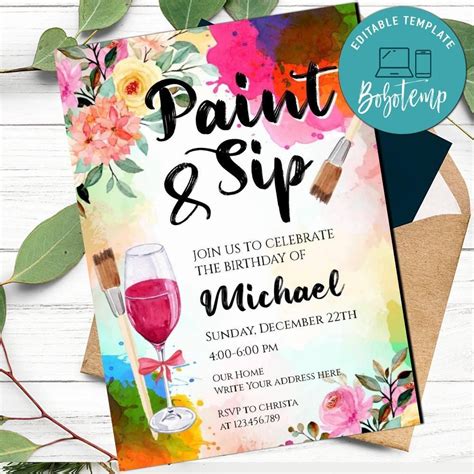 5 Free Sip And Paint Invitation Templates