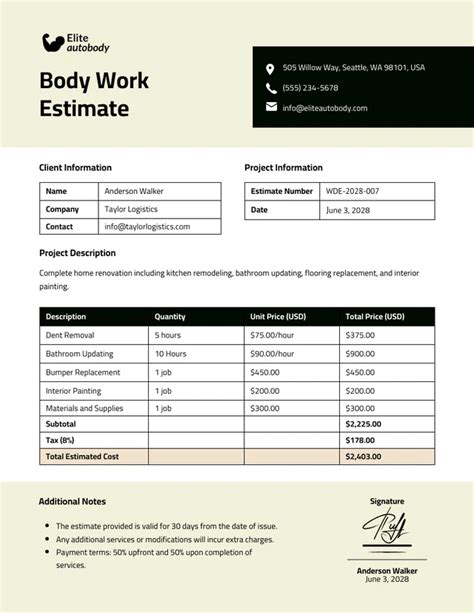 5 Tips For Creating A Body Work Estimate Template