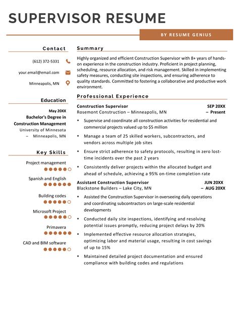 5 Top Resume Templates For Supervisor Position