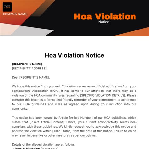 5 Ways To Respond To Hoa Letter Template Violation