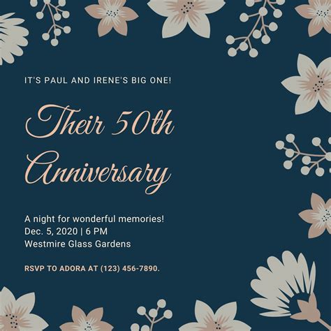 50th Wedding Anniversary Invitation Templates Designs