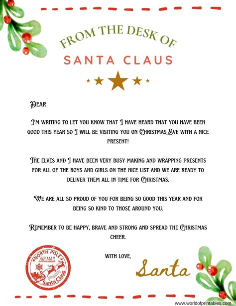 6 Free Printable Letters From Santa Templates