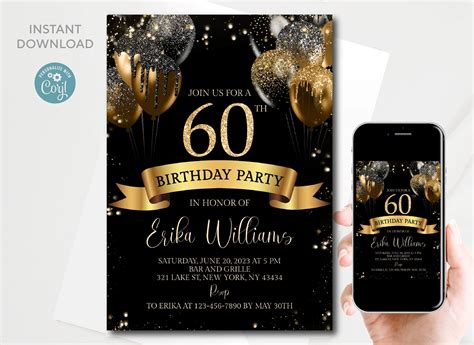 60th Birthday Invitation Template Designs And Ideas