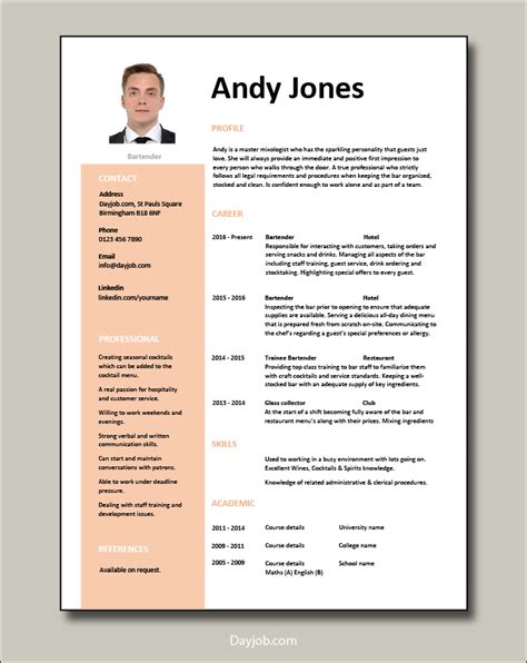 7 Bartender Cv Templates To Boost Your Career