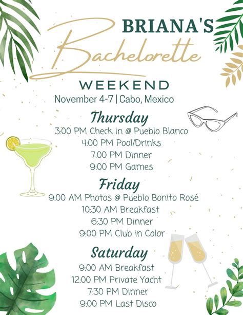 7 Day Beach Bachelorette Itinerary Template