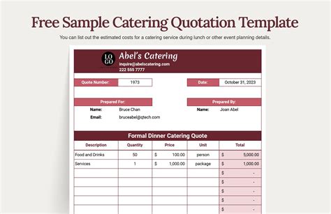 7 Essential Elements Of A Catering Quote Template In Word