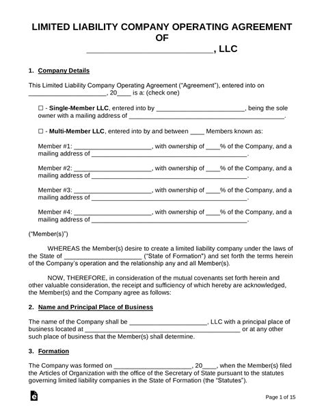 7 Essential Llc Operating Agreement Templates In Word