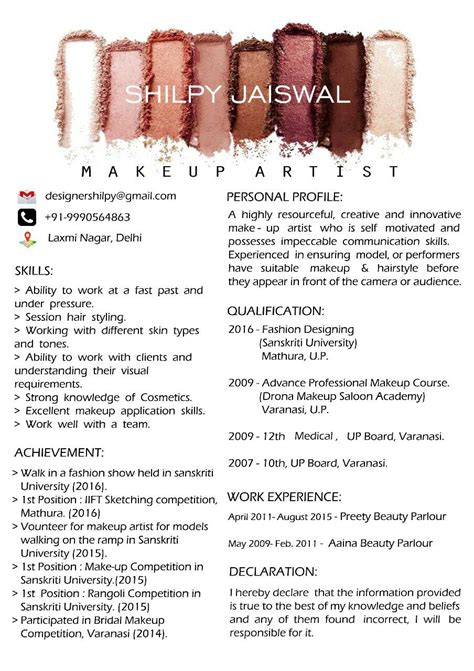 7 Essential Sections For A Makeup Artist Resume Template