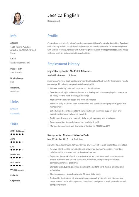 7 Essential Tips For A Receptionist Resume Template Free