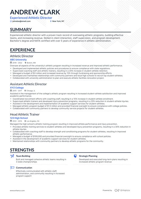 7 Essentials For An Athletic Director Resume Template