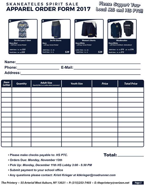 7 Free Spirit Wear Order Form Templates