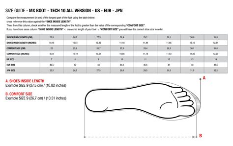 Alpinestars Tech 10 Boots Size Chart Guide