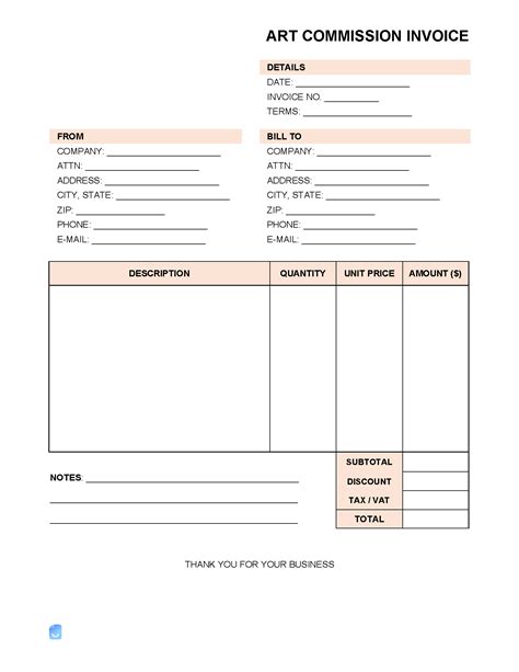 Art Commission Invoice Template For Creators