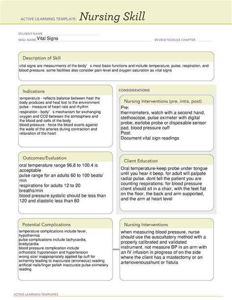 Ati Nursing Skill Template For Vital Signs Assessment