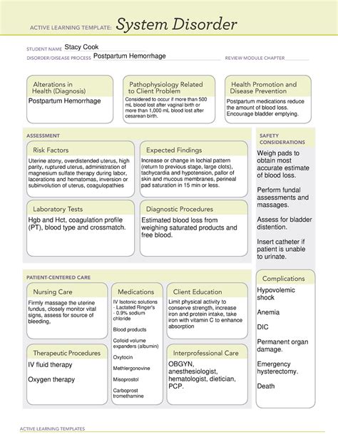 Ati System Disorder Template For Postpartum Hemorrhage