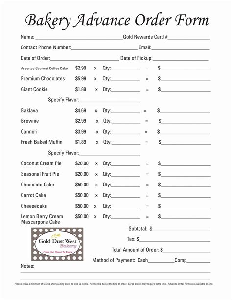 Bakery Order Form Template Free Download