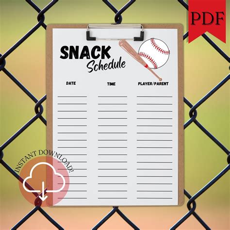 Baseball Snack Sign Up Sheet Template