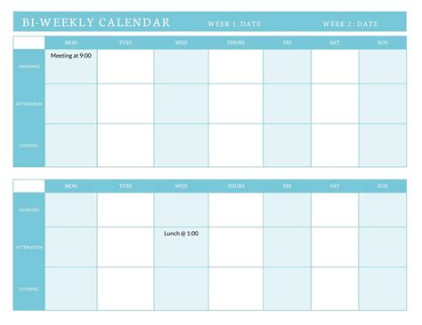 Bi-Weekly Calendar Template For Easy Time Management