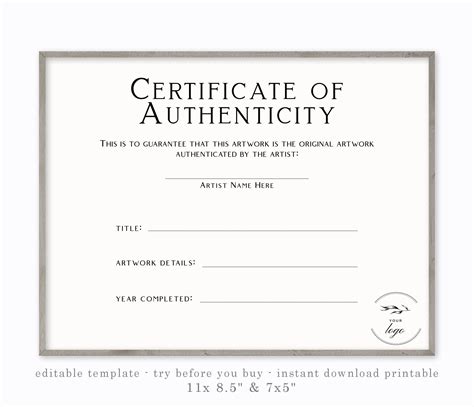 Blank Certificate Of Authenticity Template Printable