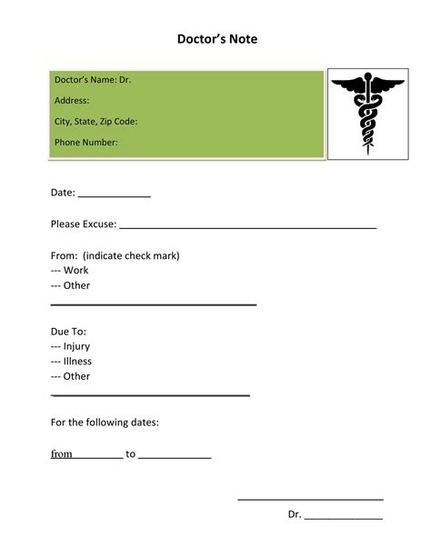 Blank Doctors Note Template For Work Or School