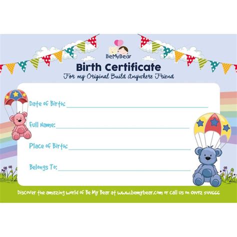 Build A Bear Birth Certificate Template Free Download