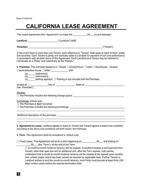 California Free Rental Agreement Template Download