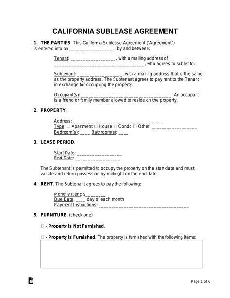 California Sublease Agreement Template Free Download