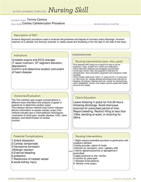 Cardiac Catheterization Ati Template Guide For Nurses