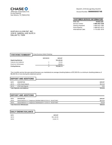 Chase Bank Statement Template Free Download Now