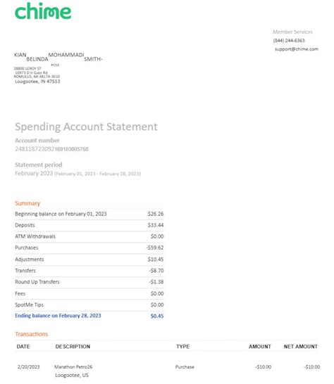 Chime Bank Statement Template Free Download