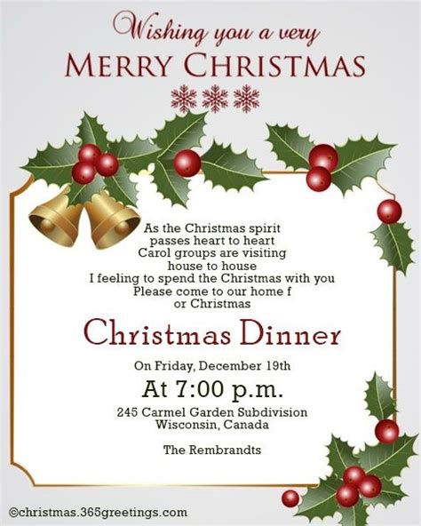 Christmas Dinner Invite Template And Wording Ideas