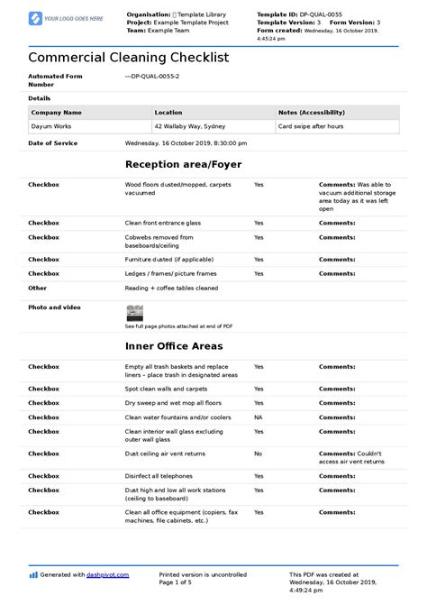 Commercial Janitorial Checklist Template For Cleaning Services