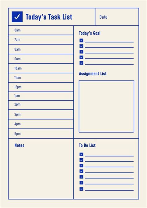 Daily Task List Template For Work Productivity