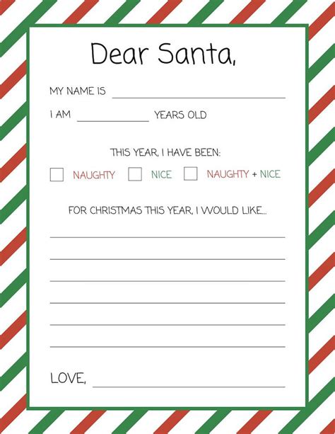 Dear Santa Letter Template For Kids