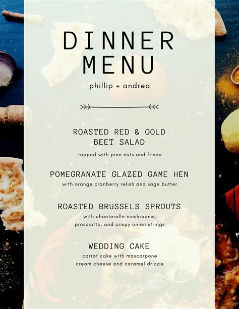 Dinner Party Menu Template Ideas