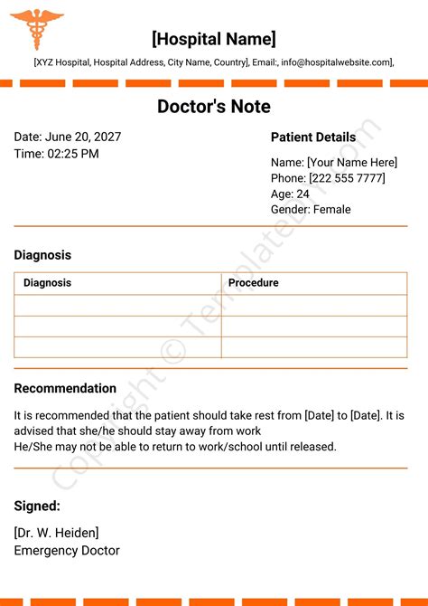 Doctors Excuse Note Template Free Download Sample