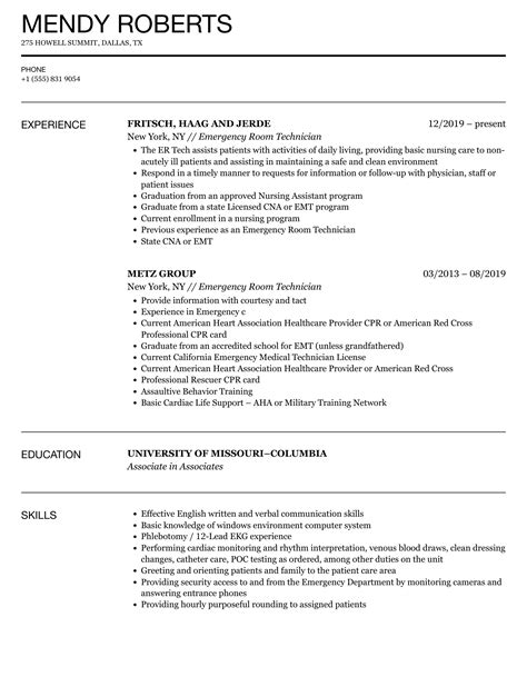 Emergency Room Tech Resume Writing And Sample Guide