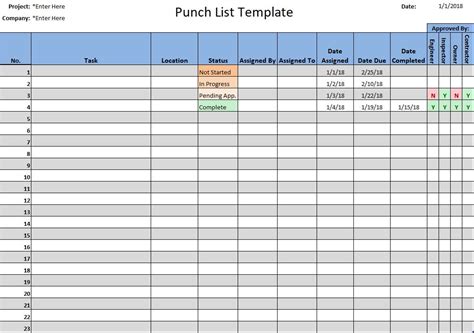 Excel Construction Punch List Template Made Easy