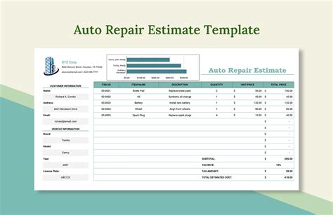 Excel Repair Estimate Template For Easy Cost Calculation