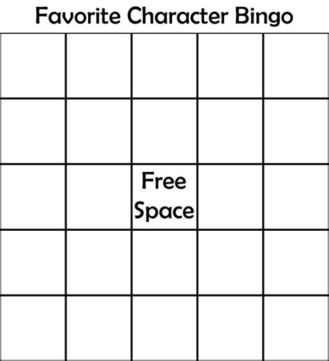 Favorite Character Bingo Template Fun